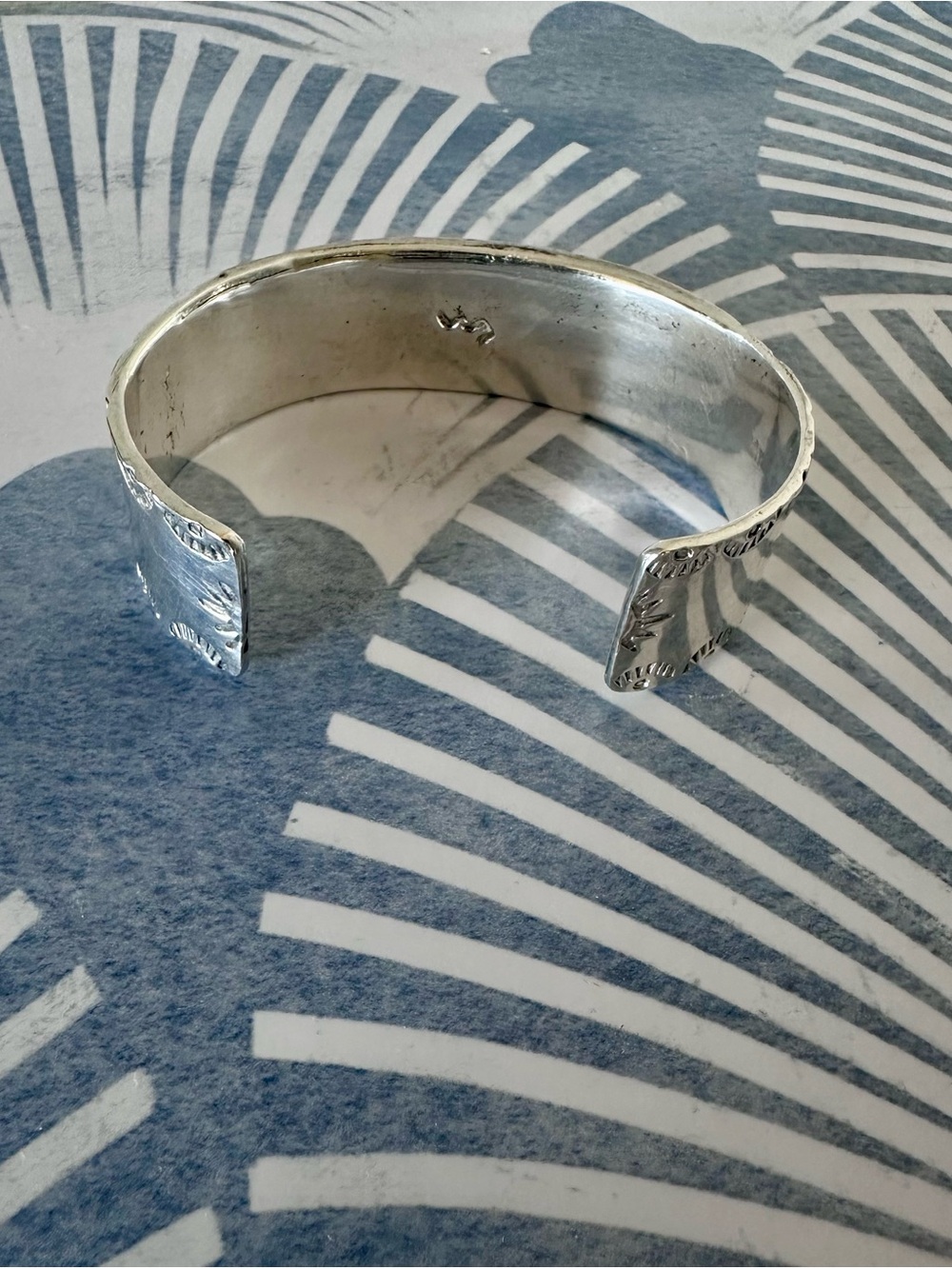 Vintage Native American Sterling Silver Turquoise Inlay Heavy Cuff Bracelet - Picture 10 of 16